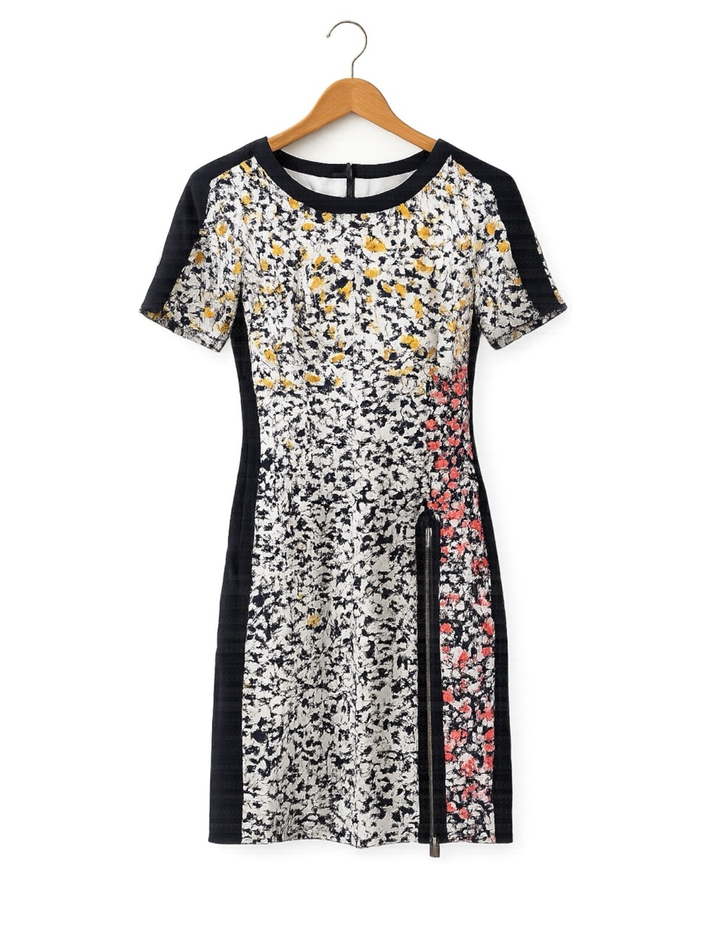 Nanette‎ Lepore Silk Floral Sheath Dress Zip Front Detail Black White Size 2